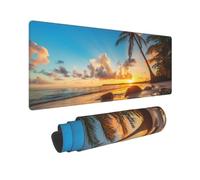 Large Gaming Mouse Pad, Non-Slip American Flag Eagle Japanese Wave Minimalist Floral Mouse Mat for Home Office, 31.5”x11.8” (Sunset Beach)