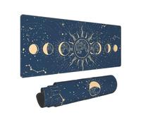 Large Gaming Mouse Pad, Non-Slip American Flag Eagle Japanese Wave Minimalist Floral Mouse Mat for Home Office, 31.5”x11.8” (Retro Astrological Moon Phase Changes)