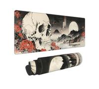 Large Gaming Mouse Pad, Non-Slip American Flag Eagle Japanese Wave Minimalist Floral Mouse Mat for Home Office, 31.5”x11.8” (Japanese Retro Skull and Floral)