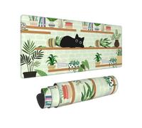 Large Gaming Mouse Pad, Non-Slip American Flag Eagle Japanese Wave Minimalist Floral Mouse Mat for Home Office, 31.5”x11.8” (Black Cat and Green Plant)