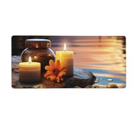 Large Gaming Mouse Pad, Non-Slip Extended XXL Mouse Mat Long Desk Pad with Stitched Edges for Keyboard Home Office Gaming Work Candles Meditation Stones Big Desk Pad 16x35.5in