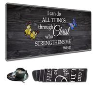 Large Gaming Mouse Pad Non-Slip Keyboard Pad Soft Extended Desk Mat Desktop Writing Pad (31.5"×11.8") Combined with Coasters, Home and Office Desktop Decor, Vintage Wooden Bible