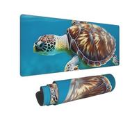 Large Gaming Mouse Pad Ocean Cute sea Turtle Oil Painting Desk Mat Protector for Desktop Mousepad Waterproof Writing Pads with Anti-Slip Rubber Base Keyboard Pad for Gamer Office Home 31.5" x 12"