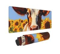 Large Gaming Mouse Pad Painting Sunflower Cow Desk Mat Protector for Desktop Mousepad Waterproof Writing Pads with Anti-Slip Rubber Base Keyboard Pad for Gamer Office Home 31.5" x 12"