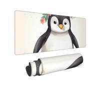 Large Gaming Mouse Pad Penguin Wearing Flowers Desk Mat Protector for Desktop Mousepad Waterproof Writing Pads with Anti-Slip Rubber Base Keyboard Pad for Gamer Office Home 31.5" x 12"