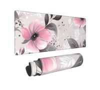 Large Gaming Mouse Pad Pink Flowers and Leaves on Gray Desk Mat Protector for Desktop Mousepad Waterproof Writing Pads with Anti-Slip Rubber Base Keyboard Pad for Gamer Office Home 31.5" x 12"