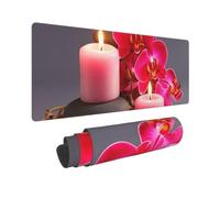 Large Gaming Mouse Pad Pink Orchid Stone Red Candles Desk Mat Protector for Desktop Mousepad Waterproof Writing Pads with Anti-Slip Rubber Base Keyboard Pad for Gamer Office Home 31.5" x 12"