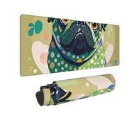 Large Gaming Mouse Pad Pug Green Polka Dot Desk Mat Protector for Desktop Mousepad Waterproof Writing Pads with Anti-Slip Rubber Base Keyboard Pad for Gamer Office Home 31.5" x 12"