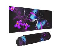 Large Gaming Mouse Pad Purple Butterfly Desk Mat Protector for Desktop Mousepad Waterproof Writing Pads with Anti-Slip Rubber Base Keyboard Pad for Gamer Office Home 31.5" x 12"