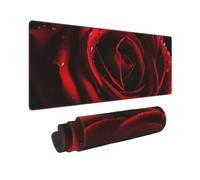 Large Gaming Mouse Pad Red Rose Desk Mat Protector for Desktop Mousepad Waterproof Writing Pads with Anti-Slip Rubber Base Keyboard Pad for Gamer Office Home 31.5" x 12"