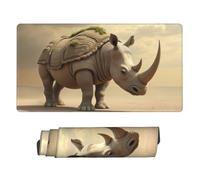 Large Gaming Mouse Pad - Retro Beige Rhino Print Rubber Base Desk Mat, Desk Pad with Stitched Edges, Mousepad for Laptop, PC Keyboard Mouse Mat for Work Game Office 16x29.5in