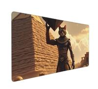 Large Gaming Mouse Pad, Retro Brown Cat Warrior Print Desk Keyboard Pad, Non-Slip Desk Mat for Desktop Keyboard and Mouse, Mousepad for Office Home Accessories 16x35.5