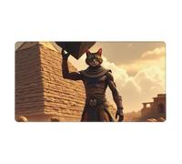 Large Gaming Mouse Pad, Retro Brown Cat Warrior Print Desk Keyboard Pad, Non-Slip Desk Mat for Desktop Keyboard and Mouse, Mousepad for Office Home Accessories 16x29.5