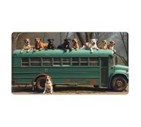 Large Gaming Mouse Pad, Retro Teal Dog Bus Print Desk Keyboard Pad, Non-Slip Desk Mat for Desktop Keyboard and Mouse, Mousepad for Office Home Accessories 16x29.5