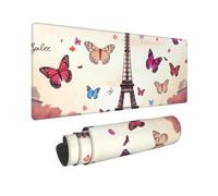 Large Gaming Mouse Pad Romantic Paris Butterfly Eiffel Desk Mat Protector for Desktop Mousepad Waterproof Writing Pads with Anti-Slip Rubber Base Keyboard Pad for Gamer Office Home 31.5" x 12"