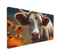 Large Gaming Mouse Pad, Rustic Beige Bull-A Print Desk Keyboard Pad, Non-Slip Desk Mat for Desktop Keyboard and Mouse, Mousepad for Office Home Accessories 16x35.5