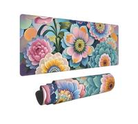Large Gaming Mouse Pad Scales and Flowers Pattern Desk Mat Protector for Desktop Mousepad Waterproof Writing Pads with Anti-Slip Rubber Base Keyboard Pad for Gamer Office Home 31.5" x 12"