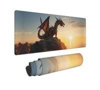 Large Gaming Mouse Pad - Seaside Sunset Cool Dragon Rubber Base Desk Mat, Desk Pad with Stitched Edges, Mousepad for Laptop, PC Keyboard Mouse Mat for Work Game Office 12x31.5 Inch