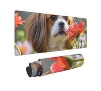 Large Gaming Mouse Pad Shih Tzu Dog and Flowers Desk Mat Protector for Desktop Mousepad Waterproof Writing Pads with Anti-Slip Rubber Base Keyboard Pad for Gamer Office Home 31.5" x 12"