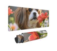 Large Gaming Mouse Pad Shih Tzu Dog and Flowers Desk Mat Protector for Desktop Mousepad Waterproof Writing Pads with Anti-Slip Rubber Base Keyboard Pad for Gamer Office Home 31.5" x 12"