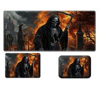 Large Gaming Mouse Pad + Small Mouse Pad + Ergonomic Wrist Rest Support Set, Non-Slip Computer Mat for Desk with Stitched Edge, Desktop Mat for Office(23.6x11.8in)，Grim Reaper Skeletal