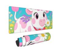 Large Gaming Mouse Pad Spring Cute Flower Cow Desk Mat Protector for Desktop Mousepad Waterproof Writing Pads with Anti-Slip Rubber Base Keyboard Pad for Gamer Office Home 31.5" x 12"