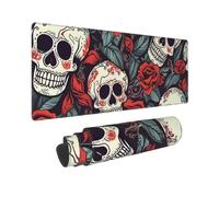 Large Gaming Mouse Pad Sugar Skulls and Red Roses Desk Mat Protector for Desktop Mousepad Waterproof Writing Pads with Anti-Slip Rubber Base Keyboard Pad for Gamer Office Home 31.5" x 12"