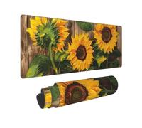 Large Gaming Mouse Pad Sunflowers On Wooden Board Desk Mat Protector for Desktop Mousepad Waterproof Writing Pads with Anti-Slip Rubber Base Keyboard Pad for Gamer Office Home 31.5" x 12"
