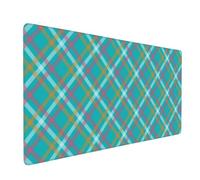 Large Gaming Mouse Pad, Teal Orange Plaid Print Desk Keyboard Pad, Non-Slip Desk Mat for Desktop Keyboard and Mouse, Mousepad for Office Home Accessories 16x35.5