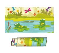 Large Gaming Mouse Pad - Two Frogs are Sitting On Water Lilies Rubber Base Desk Mat, Desk Pad with Stitched Edges, Mousepad for Laptop, PC Keyboard Mouse Mat for Work Game Office 16x29.5in