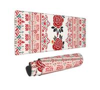 Large Gaming Mouse Pad Ukrainian Embroidery Style Rose Desk Mat Protector for Desktop Mousepad Waterproof Writing Pads with Anti-Slip Rubber Base Keyboard Pad for Gamer Office Home 31.5" x 12"
