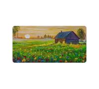 Large Gaming Mouse Pad, Village House in Flowers Field Print Desk Mat, Non-Slip Waterproof Rubber Base Extended Long Keyboard Mat Desk Accessories for Gaming & Office & Home 30x60cm