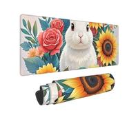 Large Gaming Mouse Pad Watercolor Rabbit and Flowers Desk Mat Protector for Desktop Mousepad Waterproof Writing Pads with Anti-Slip Rubber Base Keyboard Pad for Gamer Office Home 31.5" x 12"