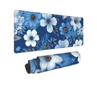 Large Gaming Mouse Pad White and Blue Flowers Desk Mat Protector for Desktop Mousepad Waterproof Writing Pads with Anti-Slip Rubber Base Keyboard Pad for Gamer Office Home 31.5" x 12"
