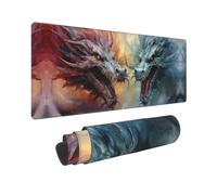 Large Gaming Mouse Pad - White and Red Storm Dragon Rubber Base Desk Mat, Desk Pad with Stitched Edges, Mousepad for Laptop, PC Keyboard Mouse Mat for Work Game Office 12x31.5 Inch