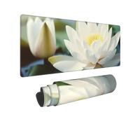 Large Gaming Mouse Pad White Lotus Flowers Desk Mat Protector for Desktop Mousepad Waterproof Writing Pads with Anti-Slip Rubber Base Keyboard Pad for Gamer Office Home 31.5" x 12"