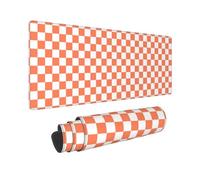 Large Gaming Mouse Pad, White Orange Squares Checkerboard Computer Keyboard Pad Desk Mat Non-Slip Desk Mat Mouse Pad for Office Home