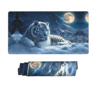 Large Gaming Mouse Pad - White Tiger Under Full Moon A Rubber Base Desk Mat, Desk Pad with Stitched Edges, Mousepad for Laptop, PC Keyboard Mouse Mat for Work Game Office 16x29.5in