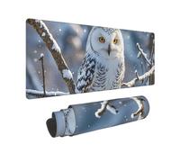 Large Gaming Mouse Pad Winter White Owl Desk Mat Protector for Desktop Mousepad Waterproof Writing Pads with Anti-Slip Rubber Base Keyboard Pad for Gamer Office Home 31.5" x 12"