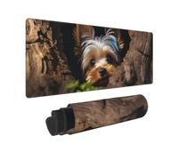 Large Gaming Mouse Pad with Non-Slip Rubber Base, A Little Yorkshire Terrier nestled Mouse Mat with Stitched Edge, Extended Deskmat for Laptop Desk Pad 12"x31.5", Desk Writing Pad for Office and Home