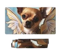Large Gaming Mouse Pad with Non-Slip Rubber Base, Brown Chihuahua Angel Wings Mouse Mat with Stitched Edge, 29.5"x16" Extended Desk Mat for Laptop Desk Pad, Keyboard Pad for Office Desk Protector