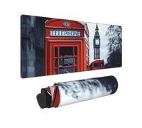 Large Gaming Mouse Pad with Non-Slip Rubber Base, England UK Retro London Telephone Mouse Mat with Stitched Edge, Extended Deskmat for Laptop Desk Pad 12"x31.5", Desk Writing Pad for Office and Home