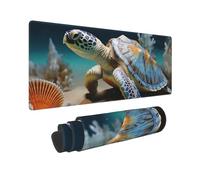 Large Gaming Mouse Pad with Non-Slip Rubber Base, Sea Conch Shell Starfish Turtle Mouse Mat with Stitched Edge, Extended Desk mat for Laptop Desk Pad 12"x31.5", Desk Writing Pad for Office and Home