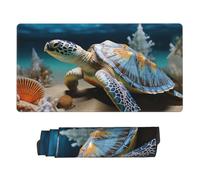 Large Gaming Mouse Pad with Non-Slip Rubber Base, Sea Conch Shell Starfish Turtle Mouse Mat with Stitched Edge, Extended Deskmat for Laptop Desk Pad 16"x29.5", Desk Writing Pad for Office and Home