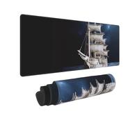 Large Gaming Mouse Pad with Non-Slip Rubber Base, Vintage Nautical White Ship Mouse Mat with Stitched Edge, Extended Deskmat for Laptop Desk Pad 12"x31.5", Desk Writing Pad for Office and Home