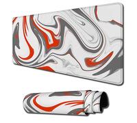 Large Gaming Mouse Pad with Stitched Edges, Minimalist Topographic Map Desk Mat, Extended Mousepad with Anti-Slip Base, Cool Desk Pad for Keyboard and Mouse, 31.5 x 11.8 in, Marble Design Red White