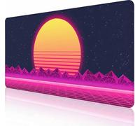 Large Gaming Mouse Pad with Stitched Edges, Retro Purple Cool Vaporwave Desk Mat, Extended XL Keyboard Pad, Non-Slip Rubber Base Desk Pad for Keyboard and Mouse, 35.4X15.7 inch