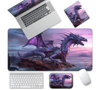 Large Gaming Mouse Pad with Wrist Rest, Memory Foam, Ergonomic Pain Relief, Durable Non-Slip Natural Rubber Base,Washable Keyboard Pad,Desk Pad for Gamer,Office & Home, Purple Dragon