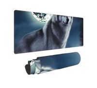Large Gaming Mouse Pad Wolf Under Moon Desk Mat Protector for Desktop Mousepad Waterproof Writing Pads with Anti-Slip Rubber Base Keyboard Pad for Gamer Office Home 31.5" x 12"