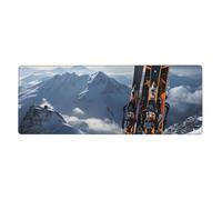 Large Gaming Mouse Pad XL 31.5 X 11.8 Inch - Skis on Mountain Desk Mat for Keyboard and Mouse, Washable Keyboard Pad with Non-Slip Base Waterproof Mousepad for Gamer Office Home